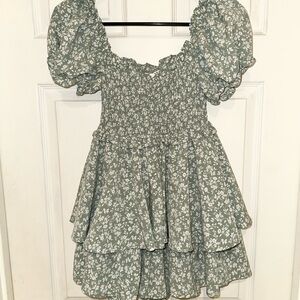 Altar'd State Green Floral Puff Sleeve Romper Dress Size S
